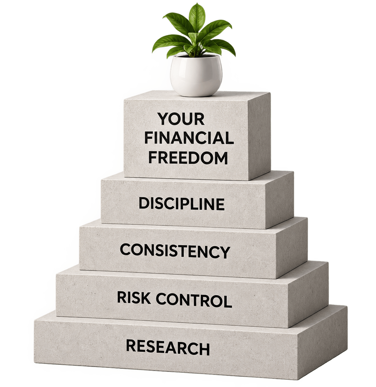 Financial Freedom Pyramid - Research, Risk Control, Consistency, Discipline, Your Financial Freedom